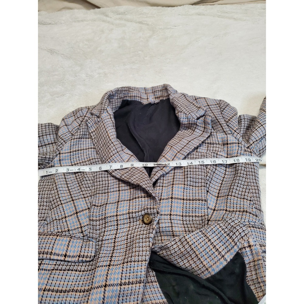 Free People Blue Gray Plaid Classic Cropped Jacket Blazer Medium Office Academia - Picture 8 of 9